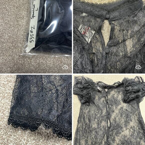 Romantic Gothic Black Lace top sz L Sheer coquette Scalloped Elegant Whimsigoth - Picture 9 of 12